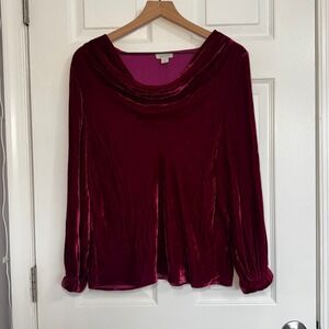 Sundance Womens Fuschia Dark Pink Velvet Silk Blend Cowl Neck Blouse Top Small